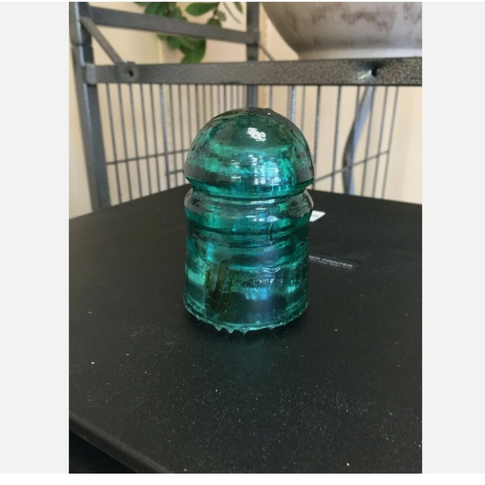 Brookfield Glass Insulator with Drip and Olive Strip Imperfection